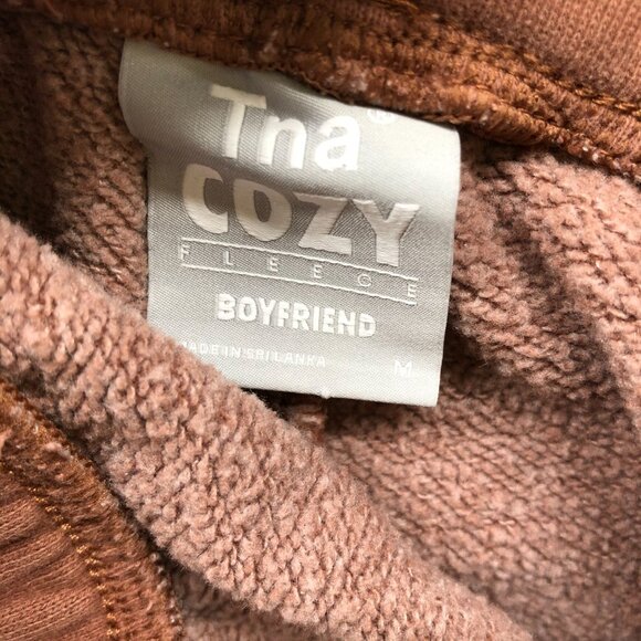 TNA Cozy Fleece Boyfriend Sweat Shorts Womens M Tan Brown High Rise Cutoff - Picture 6 of 8